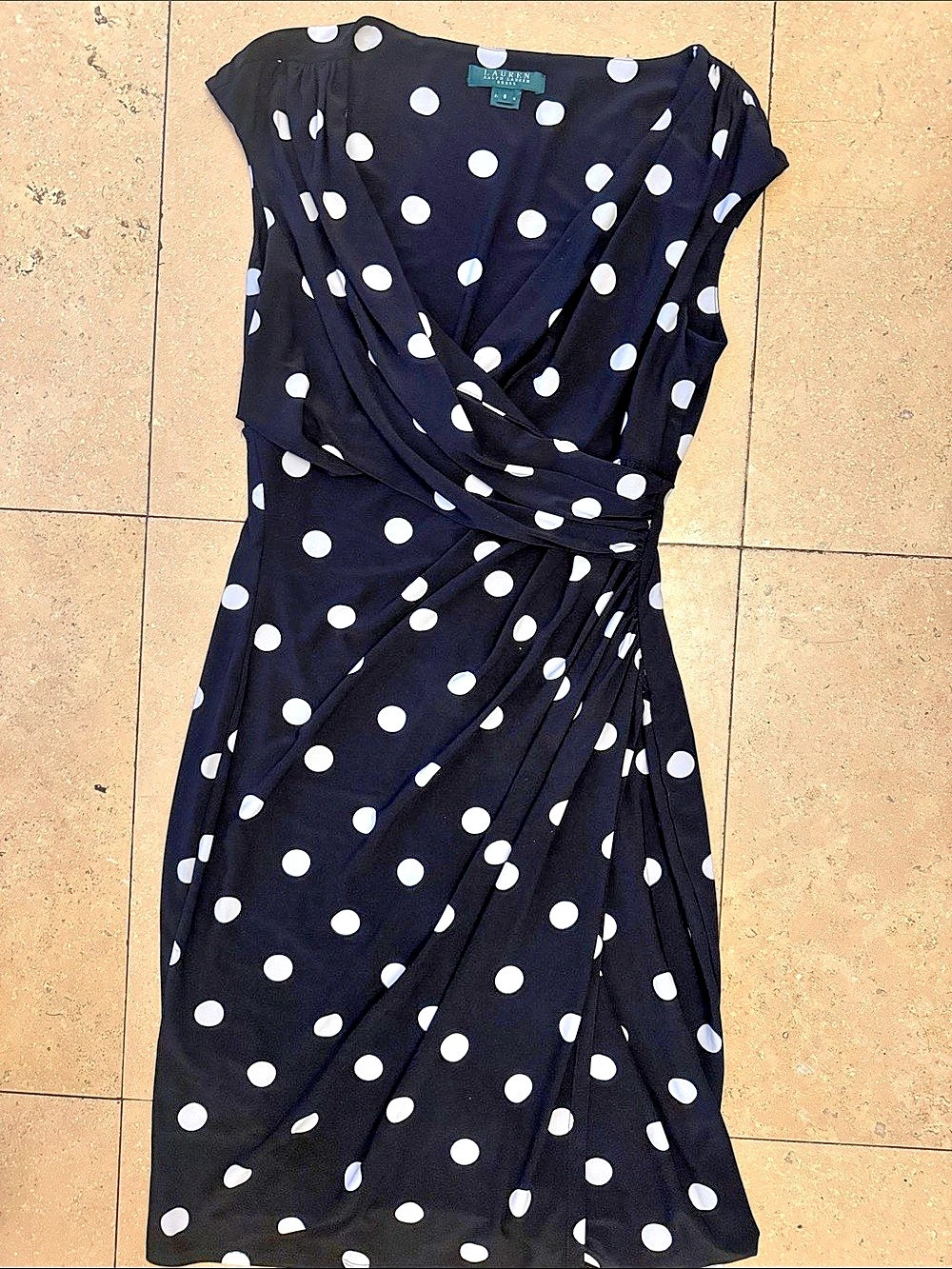 Lauren Ralph Lauren Polka Dot Midi Dress in Black & White Size 8